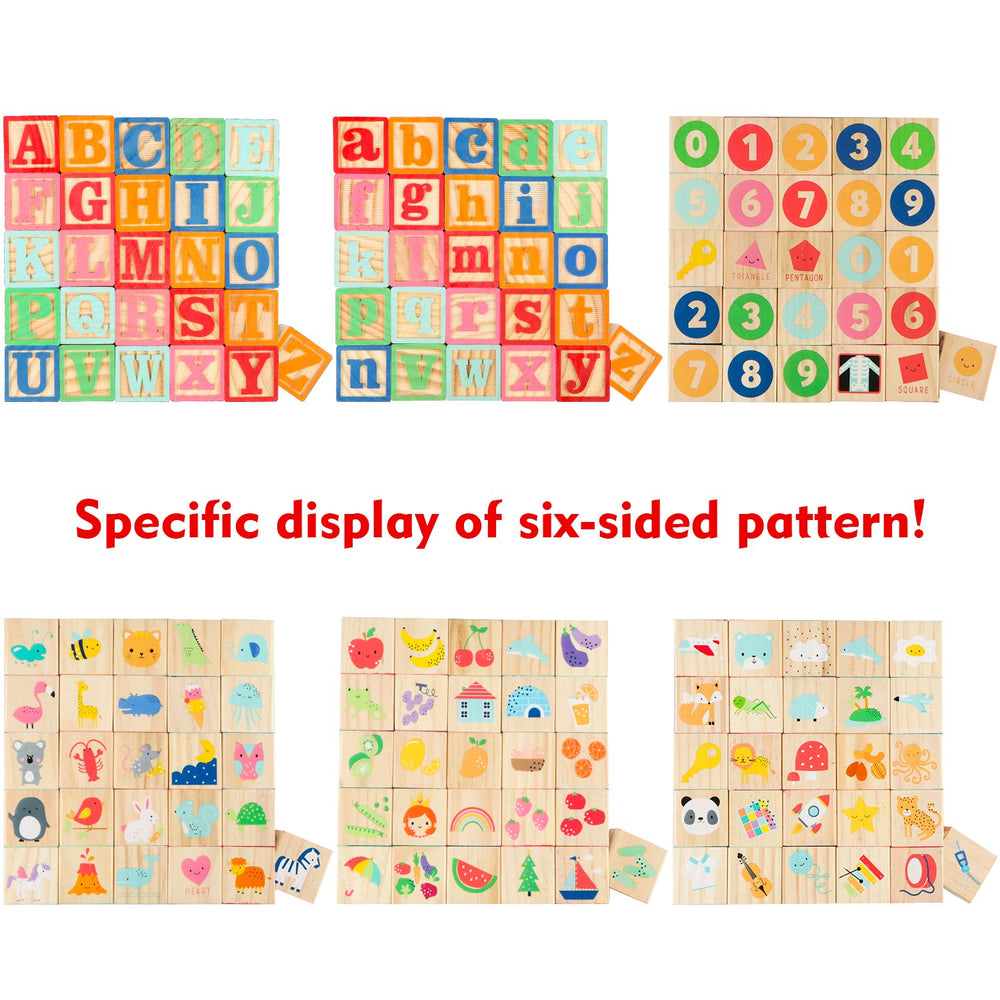 Natural wood blocks with animal motifs encouraging imaginative play and learning.
