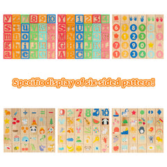 Colorful Joqutoys blocks displaying patterns, animals, and fruits.