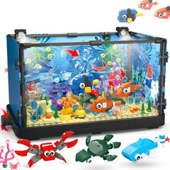 Jorumo fish tank building set with rotatable jellyfish for a dynamic underwater display.