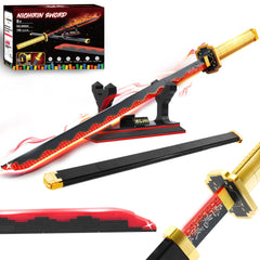 Jorumo Yoriichi sword building set showing the 39-inch blade and display stand ready for cosplay
