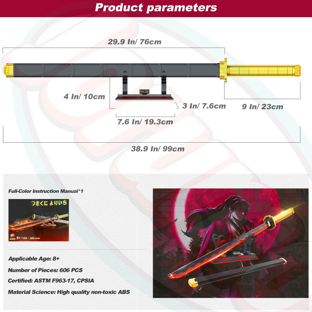 Display-ready Yoriichi sword from Jorumo with stand on a shelf