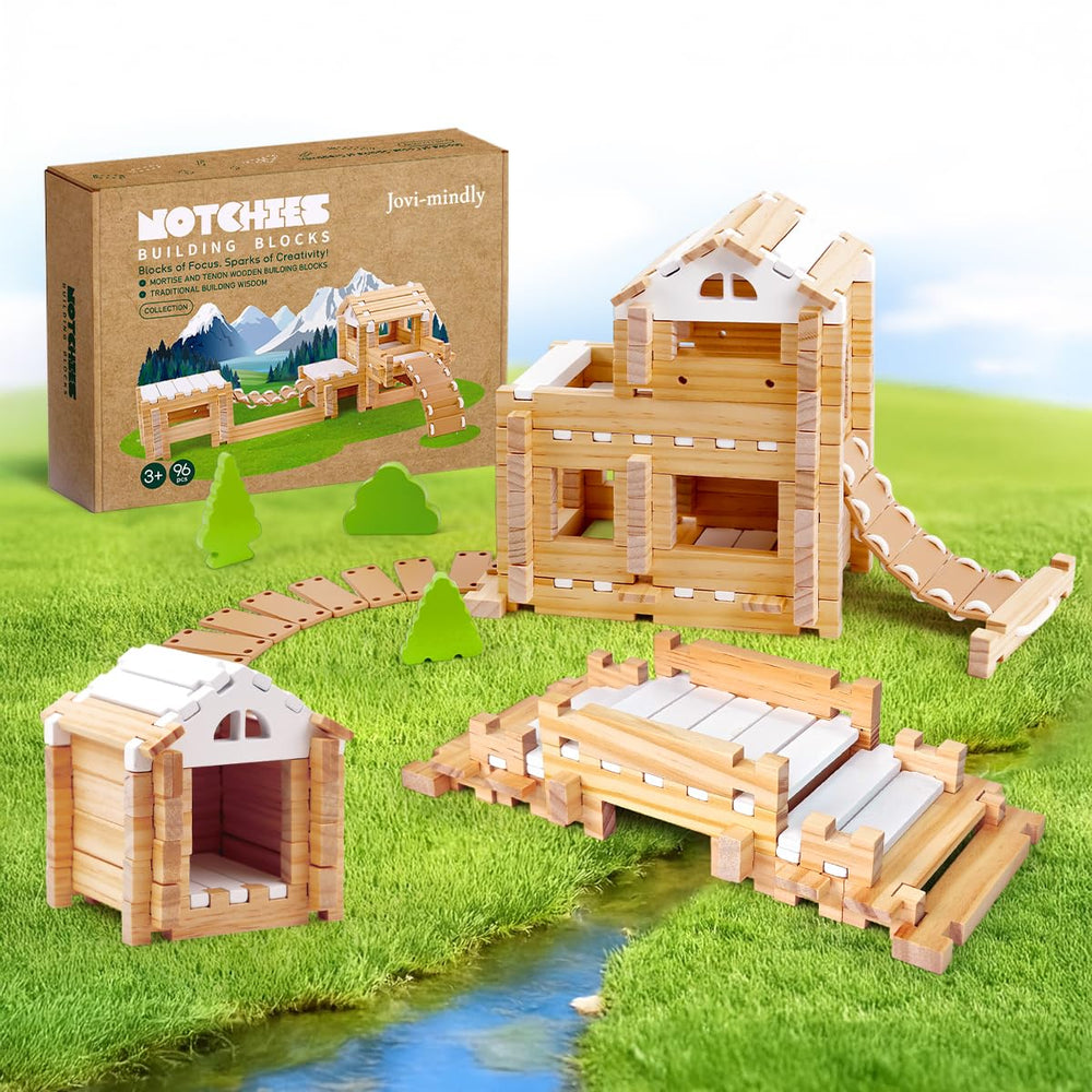 Jovi-mindly 96-pcs wooden blocks with storage bag for organized, screen-free play.