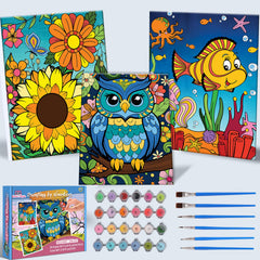 Jovial & Joyful paint by number kit 3-pack pots with vibrant colors for kid-friendly projects.
