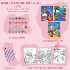 Jovial & Joyful predrawn canvas for kids featuring unicorn design for easy painting.