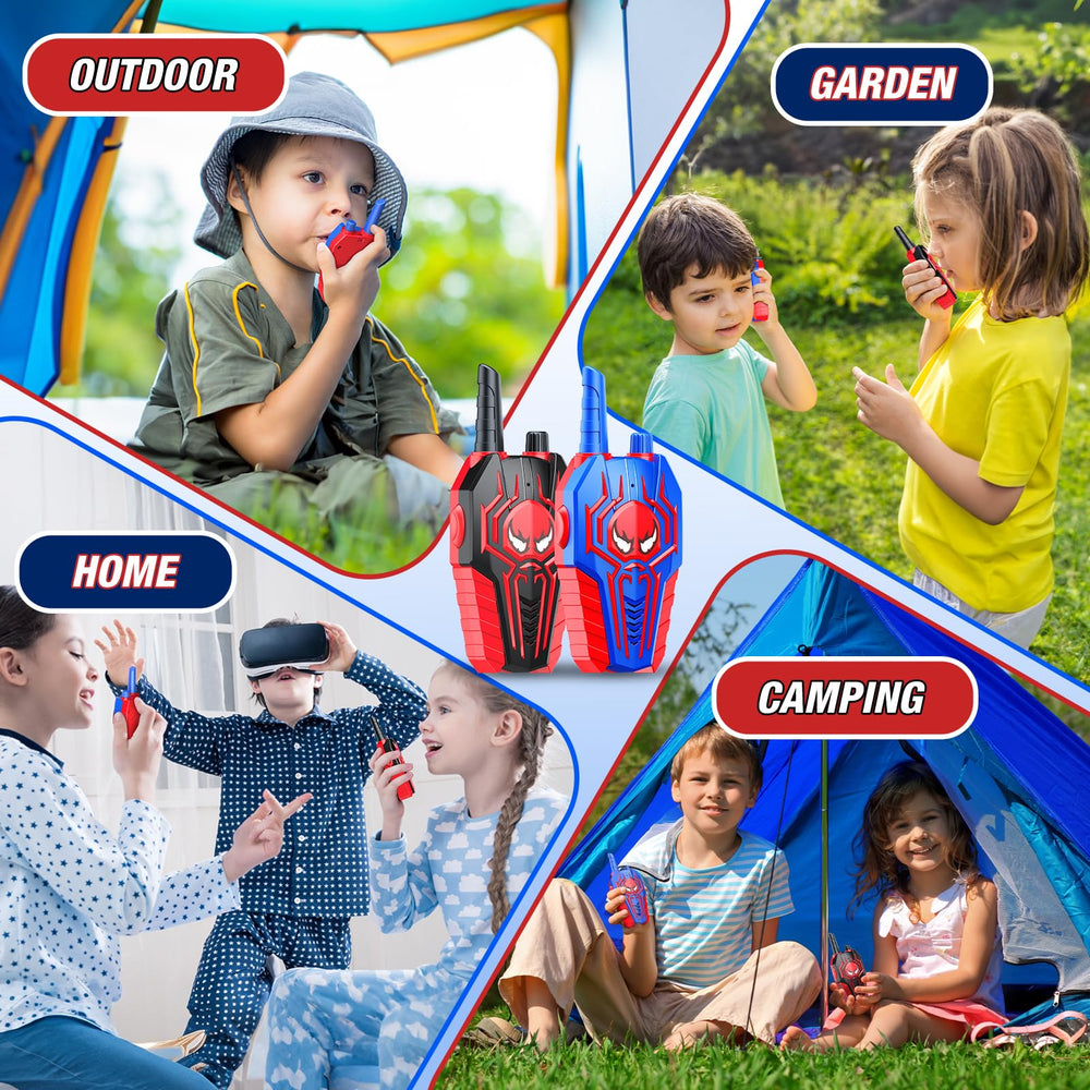 JovialToyz walkie talkie features lanyard hole for easy carrying on outdoor trips.