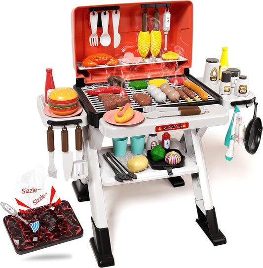 Jovow Kids BBQ Grill Playset with sizzling-lights for realistic outdoor pretend cooking.