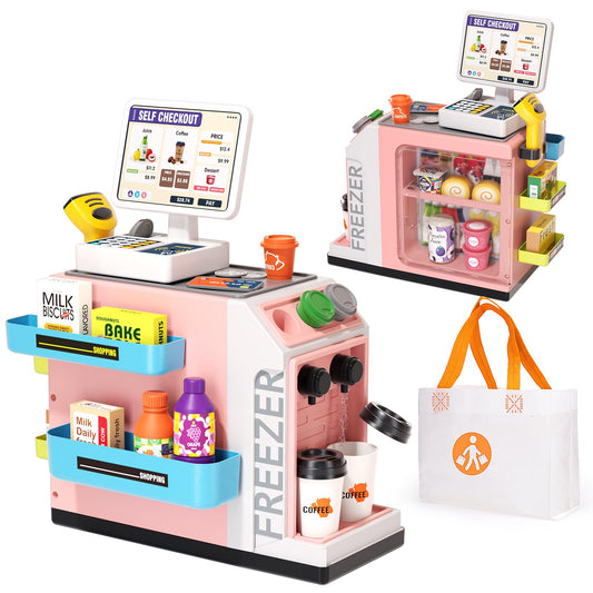 Jovow pink cash register set for imaginative shopping play.
