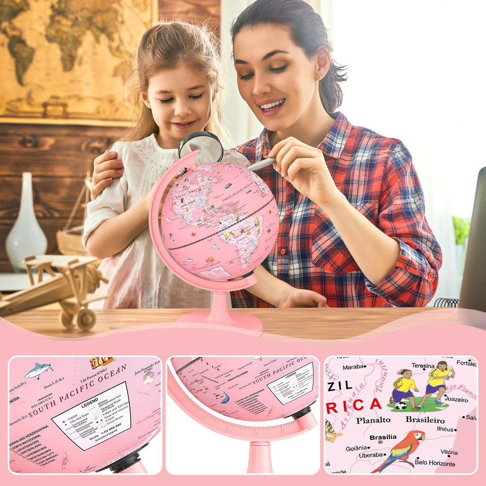 JOWHOL 8-inch globe rotates 360° for easy map reading.