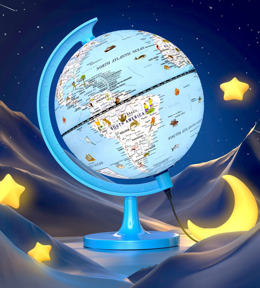 JOWHOL 8-Inch illuminated globe with animal illustrations for engaging learning