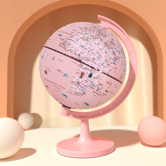 JOWHOL pink globe with animal illustrations enhances geography curiosity for kids.