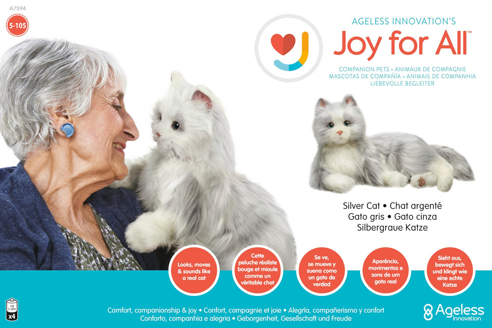 JOY FOR ALL companion cat sensor interaction demo shows responsive, lifelike petting.
