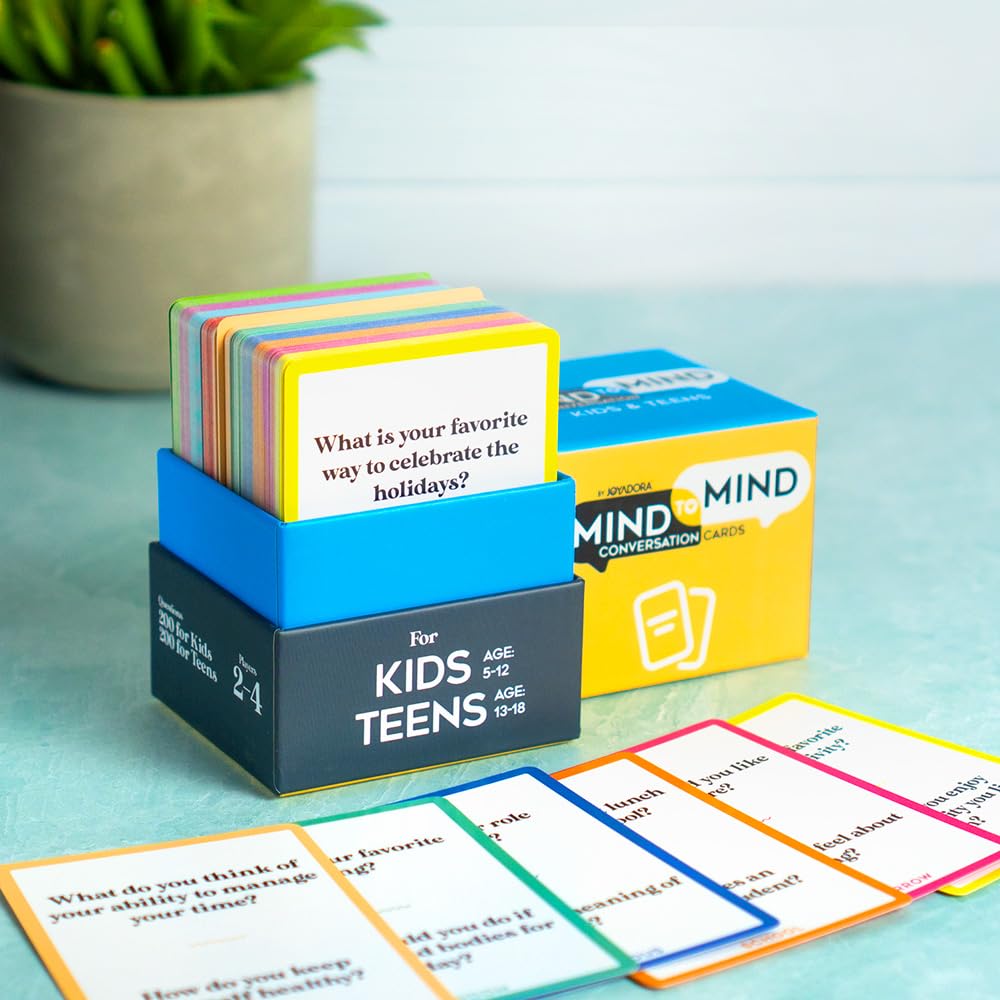 Joyadora 400 Kids and Teens cards on dining room table for bonding chats.
