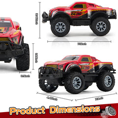 JOYBLI RC truck red side view showing rugged tires for terrain.