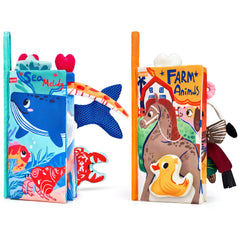 JoyCat Baby Books farm-theme page promotes sensory exploration during tummy time