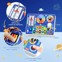 JoyCat Busy Board wooden education toy with natural finish boosts exploration.