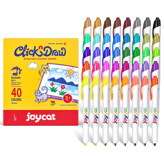 JoyCat Click & Draw markers with retractable tips for mess-free coloring sessions.