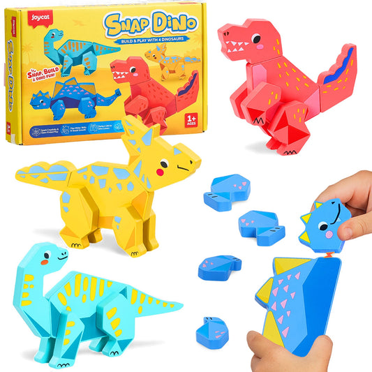 JoyCat wooden dinosaur assembly front view for imaginative building play