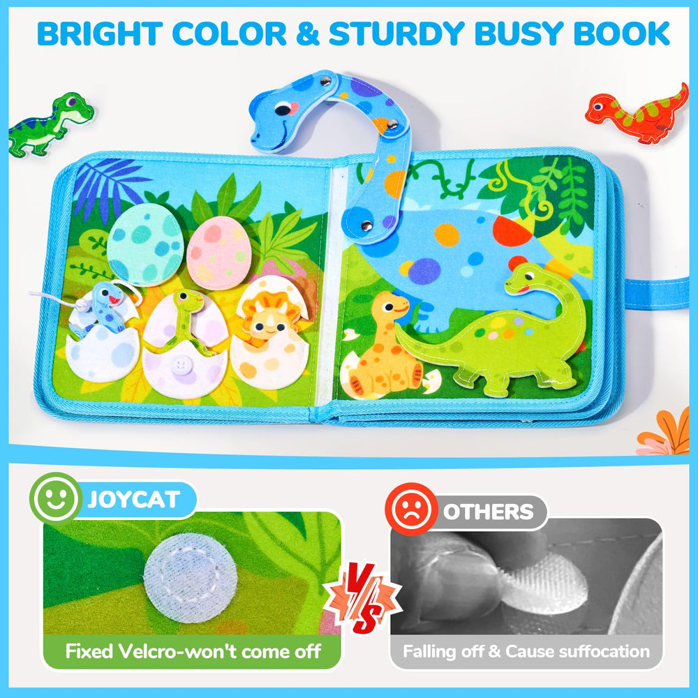 JoyCat dinosaur busy book travel size, ideal for car trips and planes