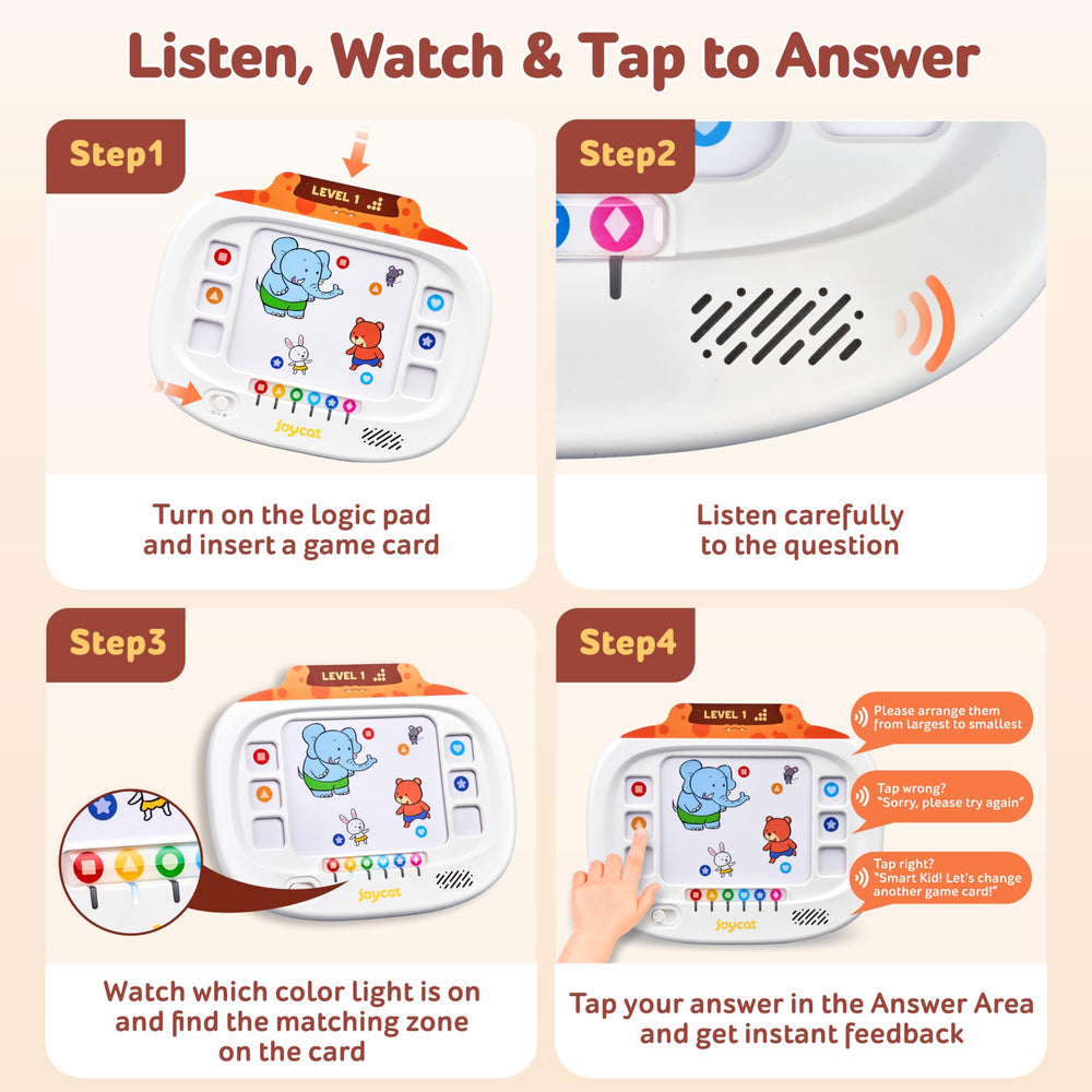 Sequencing mode activities on JoyCat tablet boosts ordering skills.
