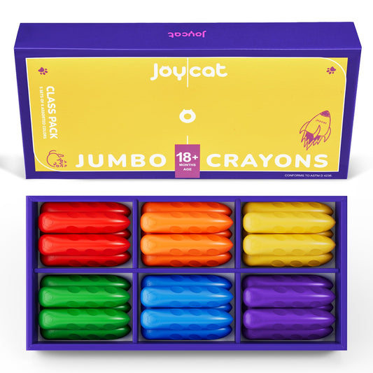 JoyCat Jumbo Crayons shown with triangular ergonomic design for easy grip