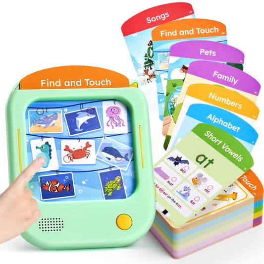 JoyCat Kids Learning Tablet with alphabet flash cards supporting hands-on literacy at home