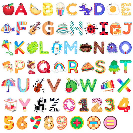 JoyCat alphabet uppercase magnets shown for early language learning on the fridge