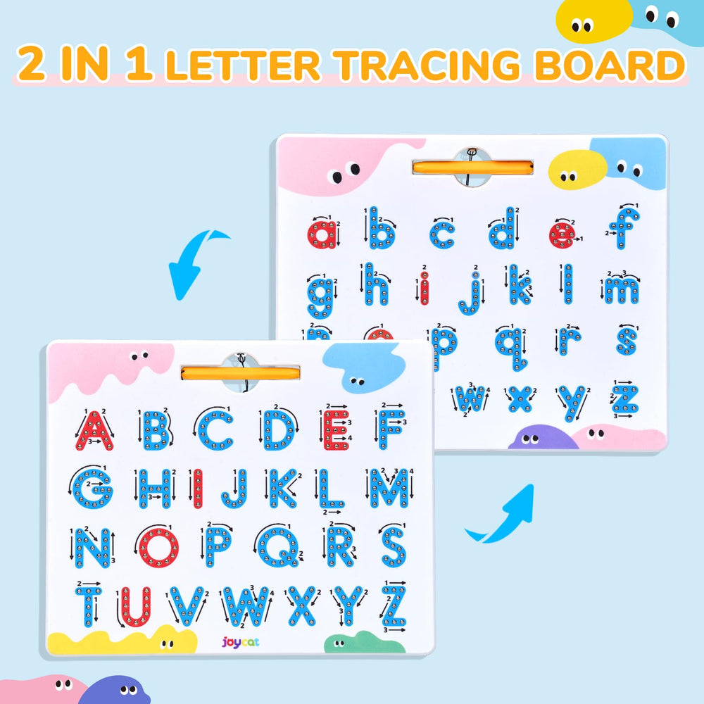 JoyCat magnetic letter tracing board lower-case side supports lowercase mastery during play