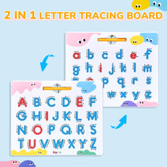 JoyCat magnetic letter tracing board lower-case side supports lowercase mastery during play