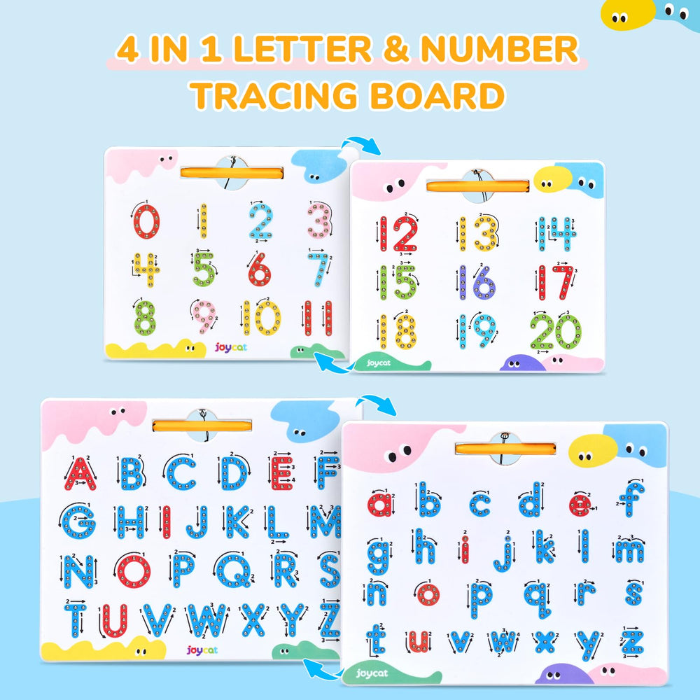 JoyCat magnetic letter tracing board numbers side fosters number recognition and writing confidence.