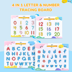 JoyCat magnetic letter tracing board numbers side fosters number recognition and writing confidence.