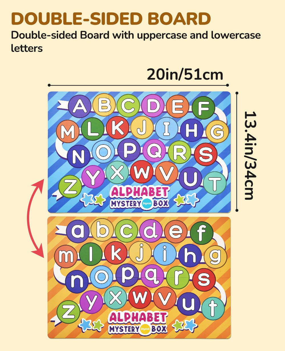 JoyCat Mystery Alphabet Box inside box close-up highlights compact storage.