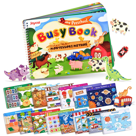 JoyCat Preschool Busy Book dinosaur puzzles promotes hands-on problem solving during play
