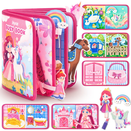 JoyCat Princess Busy Book dress-up page promotes imaginative pretend play during travel.