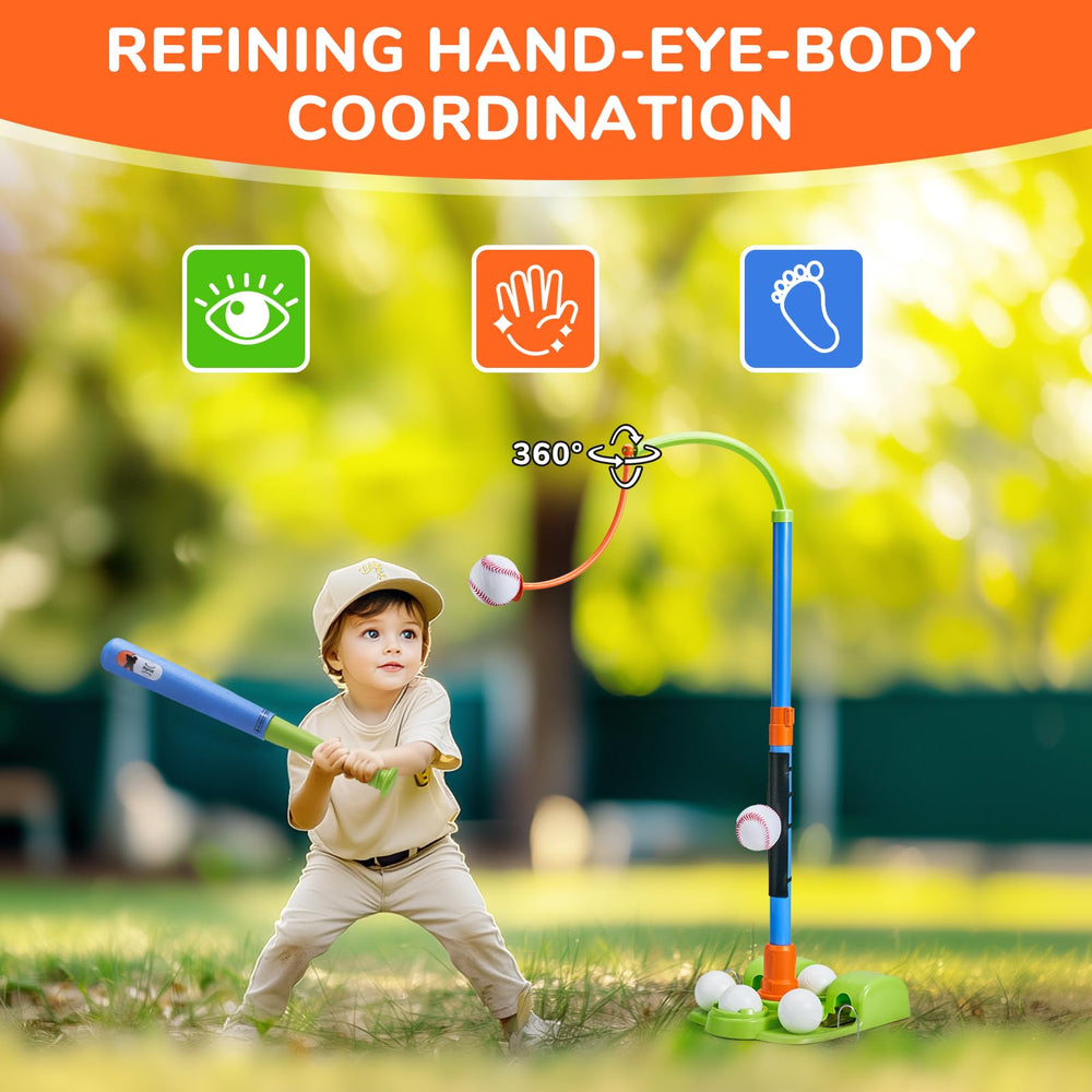 JoyCat retractable bat and six balls offer versatile play options.