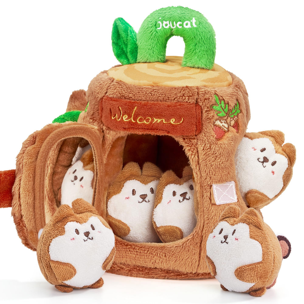 JoyCat treehouse with five sensory squirrels for interactive exploration.