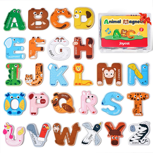 JoyCat wooden alphabet magnets in package offer organized storage and easy access.