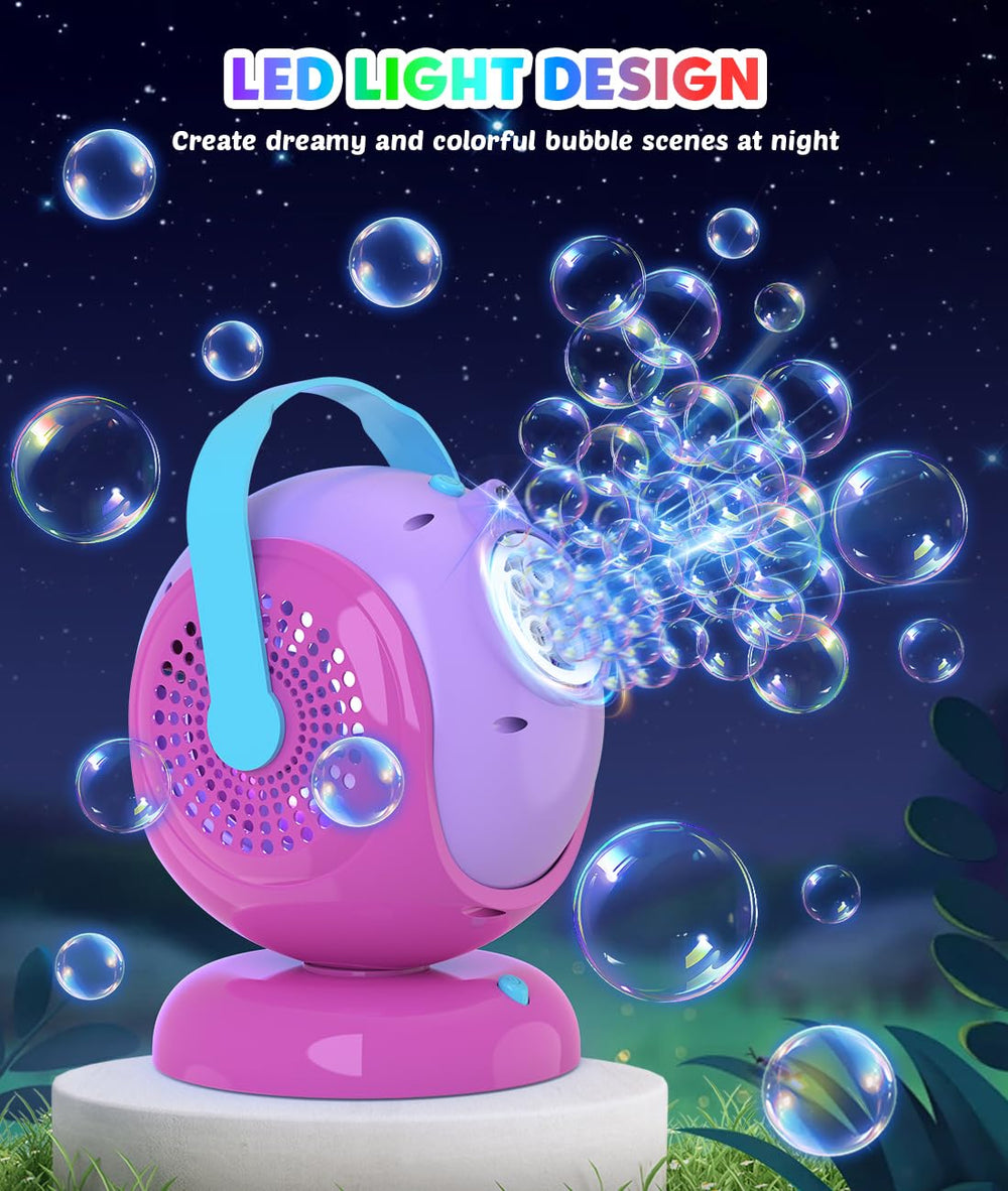 Joyfuture LED bubble blower adds magical glow during evening bubble shows.