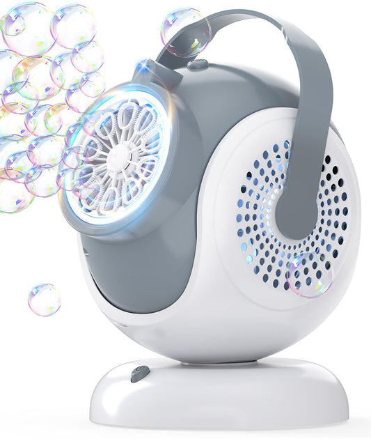 Joyfuture bubble machine with 360° rotation for outdoor play.