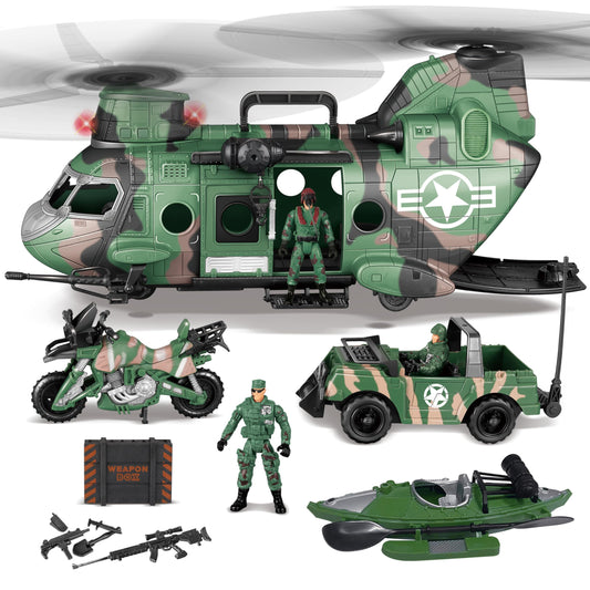 JOYIN 10-in-1 military helicopter transport with lights inspires imaginative play