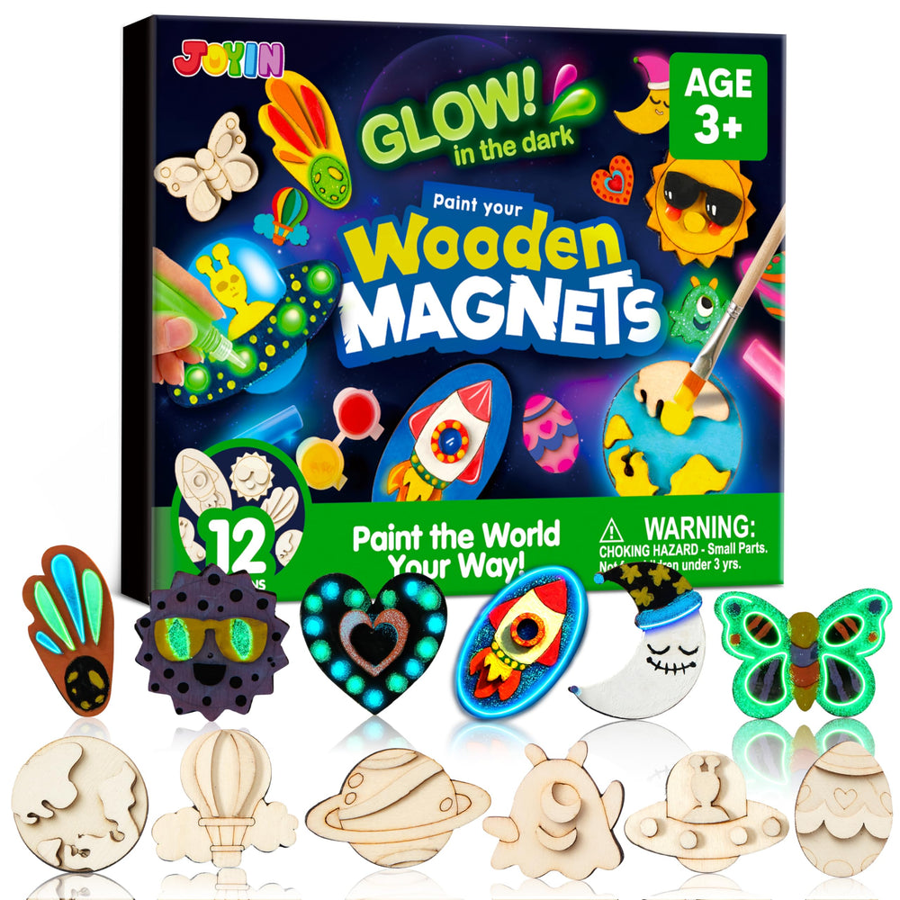 JOYIN 12 glow-in-the-dark wooden magnets for creative decoration and gifts