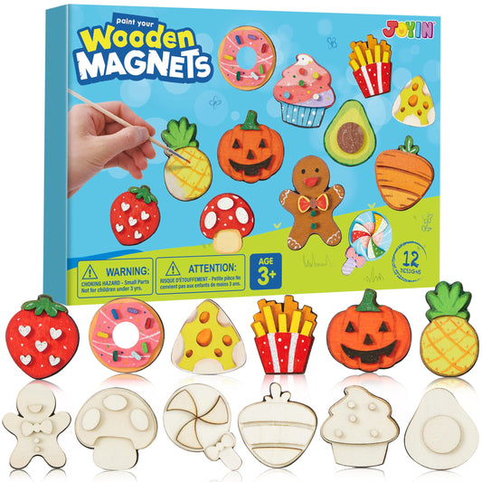 JOYIN 12-pcs wooden magnets kit for creative play and fine motor skills.
