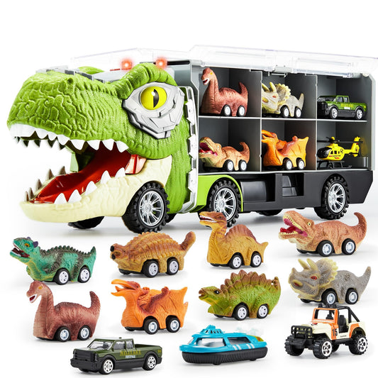 JOYIN 13-in-1 dinosaur truck with carrier promotes imaginative play and fine motor skills.