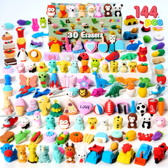 JOYIN 144Pcs Animal Erasers pack—colorful 3D designs for classroom fun and erasing