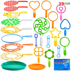 JOYIN 29-pcs big bubble wands with tray for outdoor play and easy setup.
