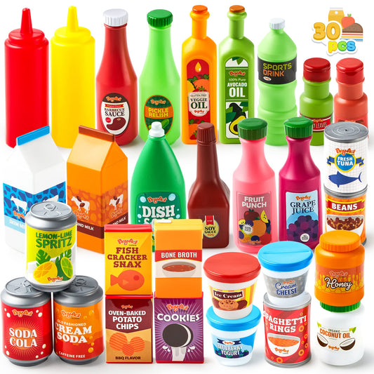 JOYIN 30Pcs play food cans with drink for imaginative kitchen role play