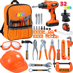 JOYIN 32-piece kids tool set with backpack for pretend play and organization.
