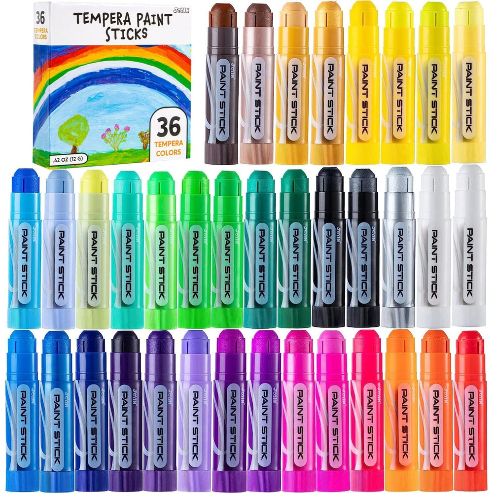 JOYIN 36-color washable tempera paint sticks set for kids, vivid and safe.