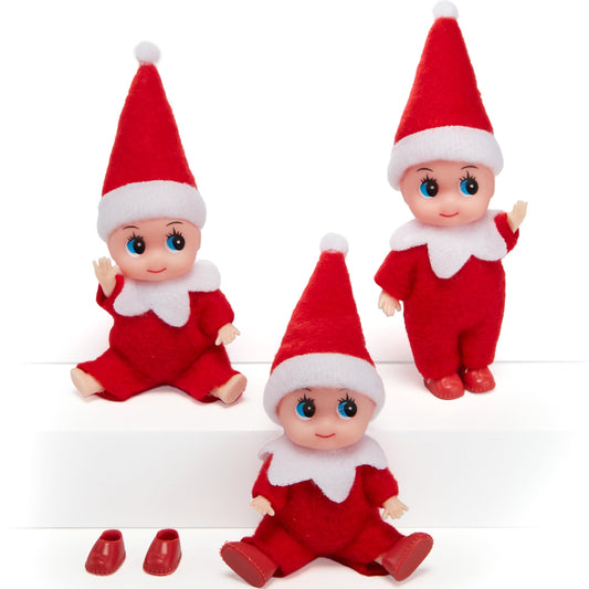 JOYIN 3pcs red elf dolls set for festive Christmas decor.