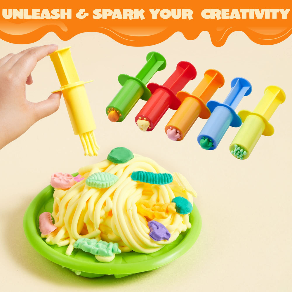 JOYIN 44-piece clay tools set plant molds inspire nature-themed scenes and color testing.