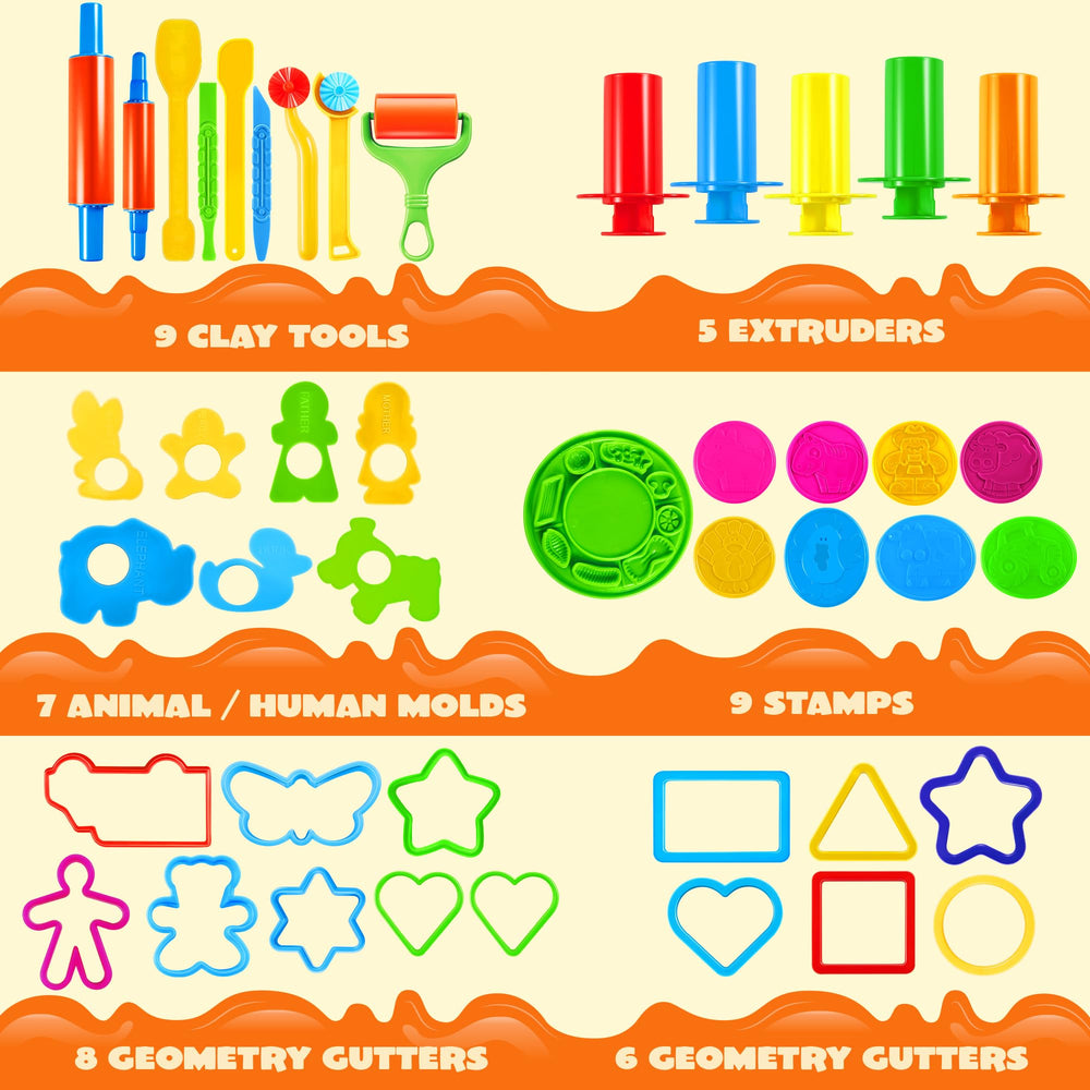JOYIN 44-piece clay tools set spaghetti extruder creates fun string textures for kids' crafts.